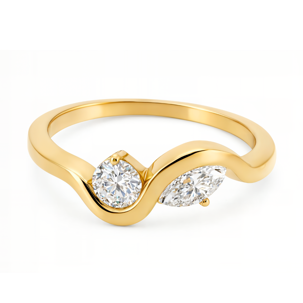 טבעת Hecate משובצת בשתי אבנים בחיתוך עגול וחיתוך מרקיז