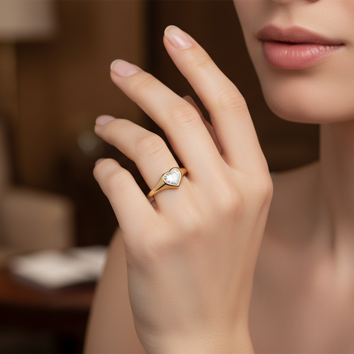 טבעת Hera עבה משובצת אבן בחיתוך לב