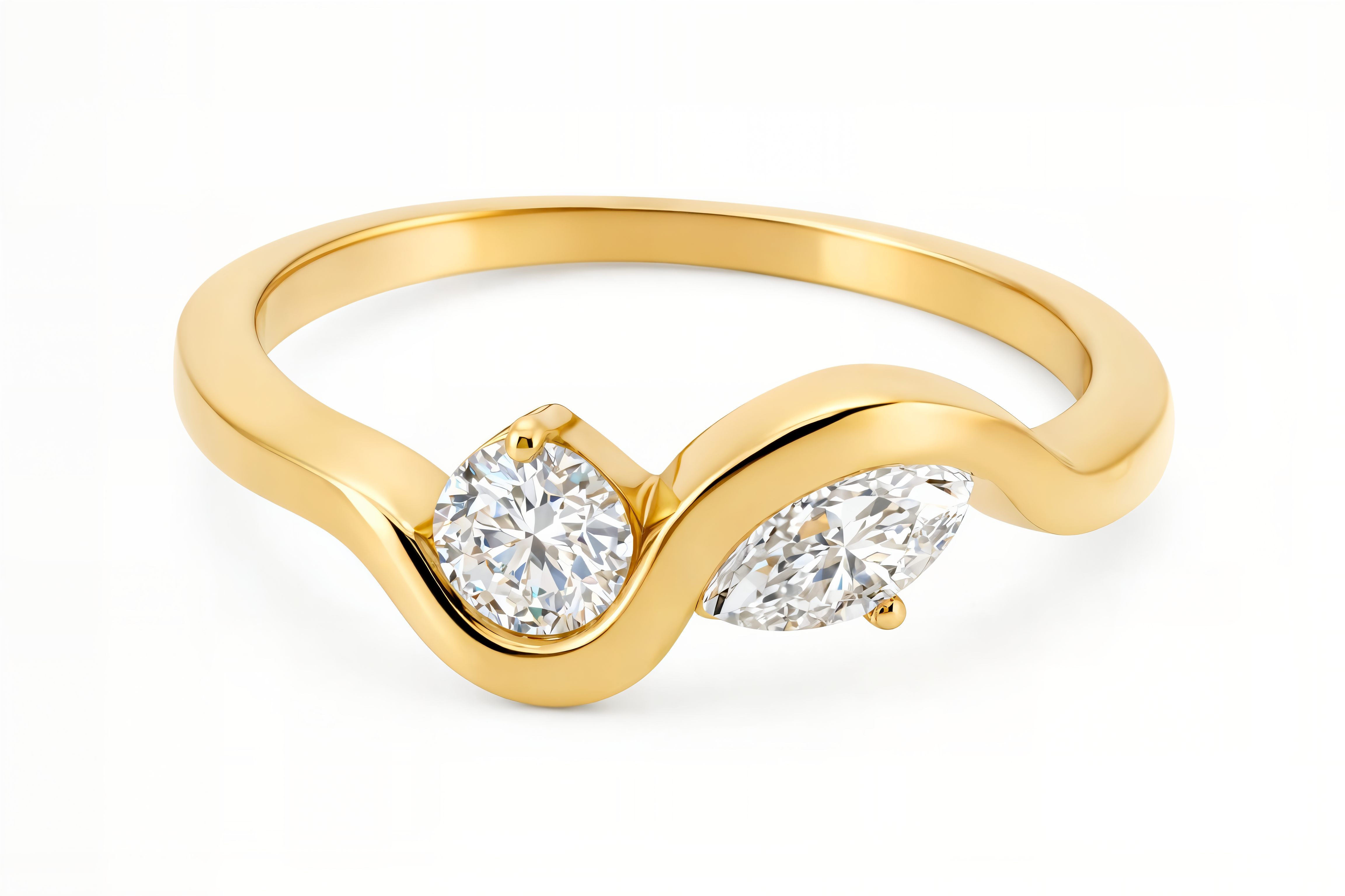 טבעת Hecate משובצת בשתי אבנים בחיתוך עגול וחיתוך מרקיז