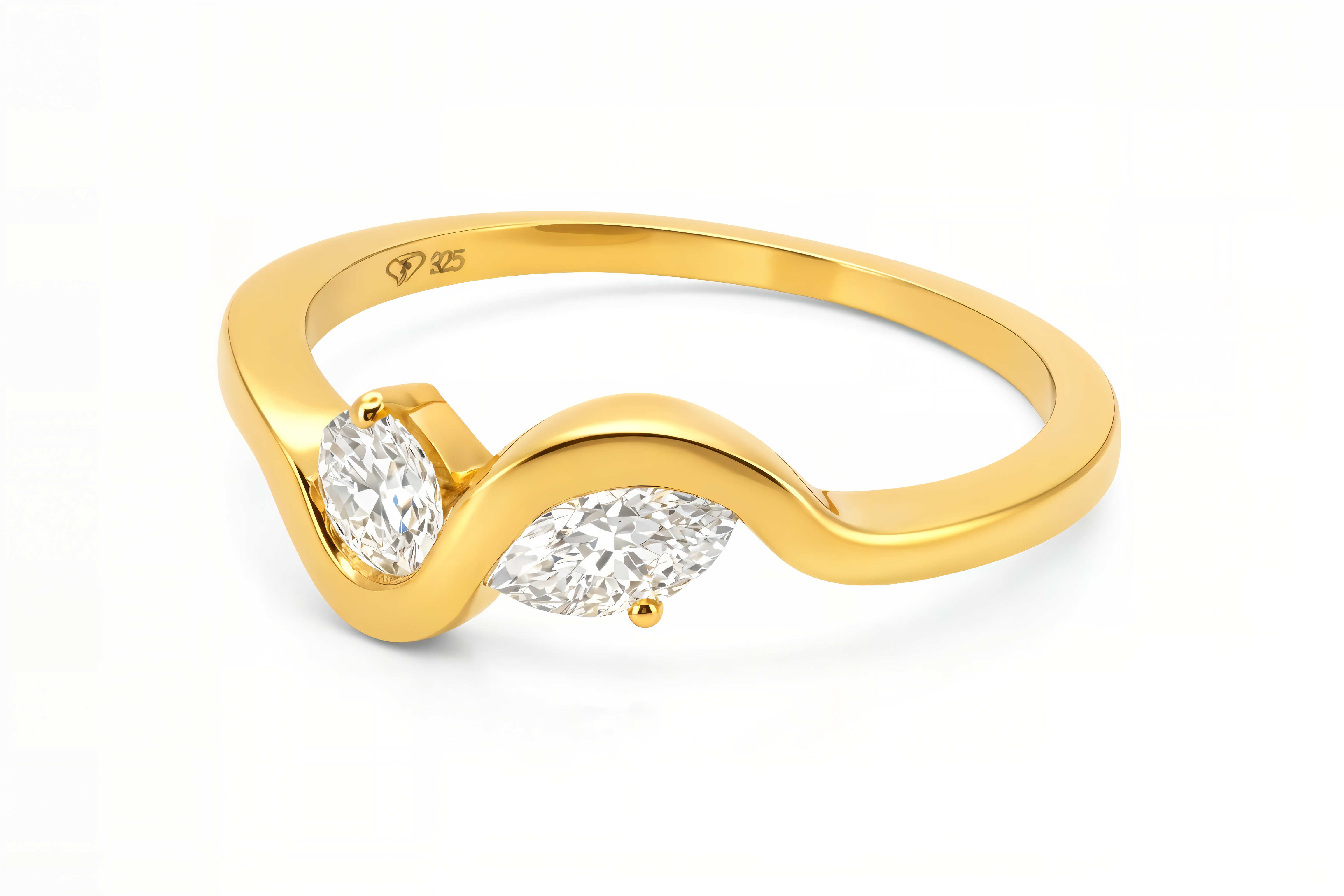 טבעת Hecate משובצת בשתי אבנים בחיתוך עגול וחיתוך מרקיז