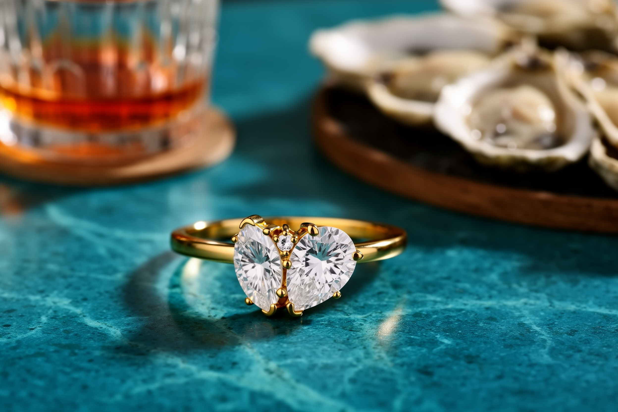 טבעת Athena משובצת שתי אבנים בחיתוך מרקיז ובחיתוך טיפה