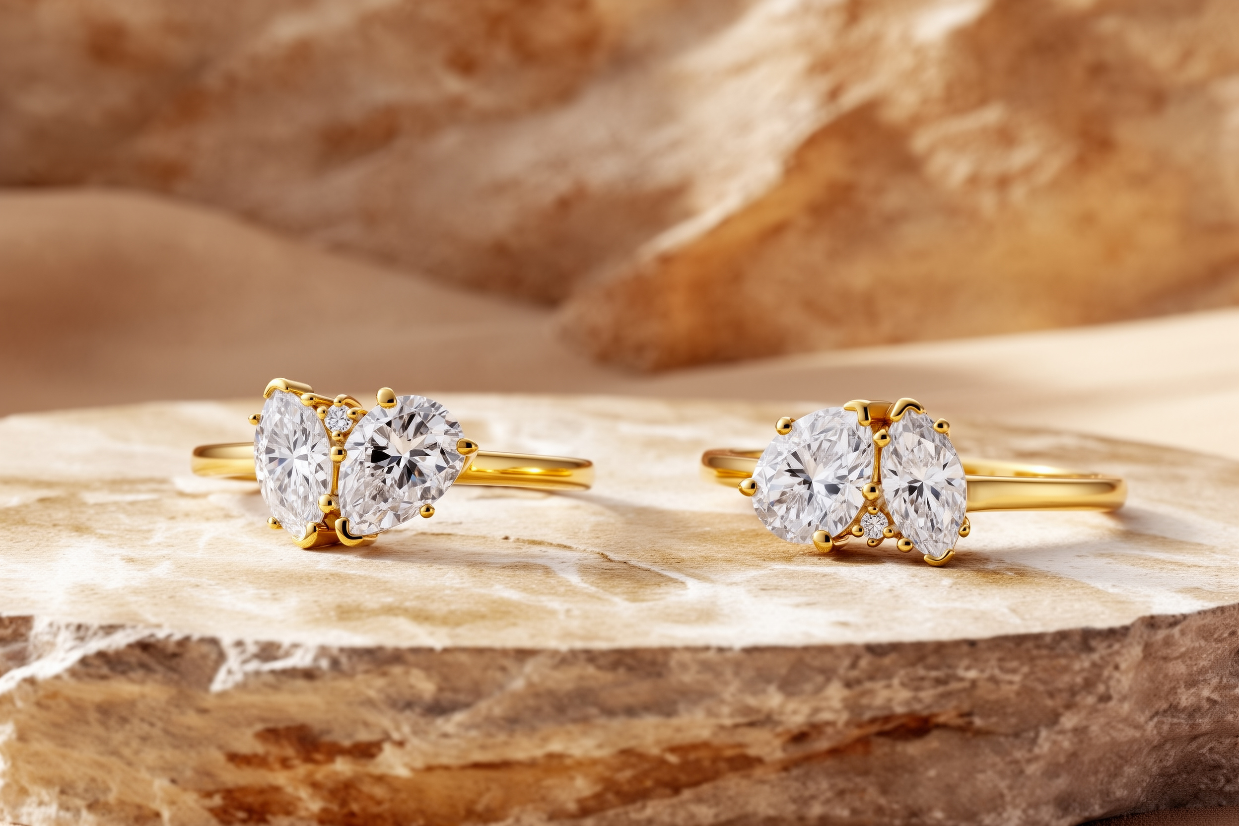 טבעת Athena משובצת שתי אבנים בחיתוך מרקיז ובחיתוך טיפה