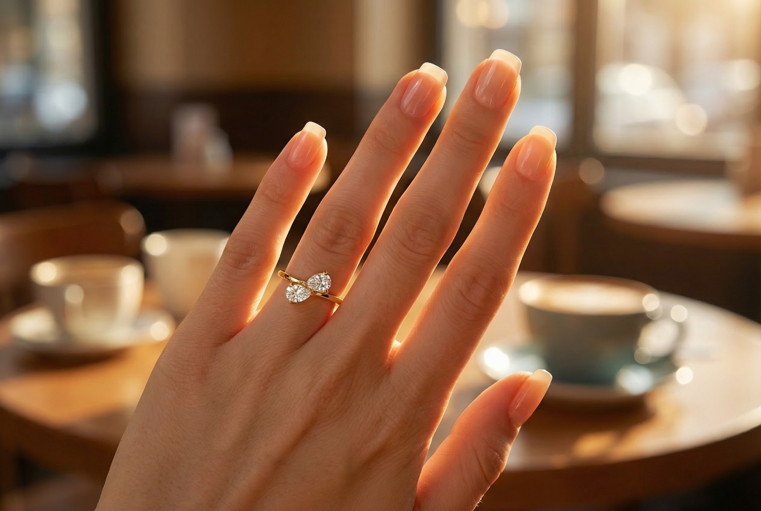 טבעת Apollo משובצת בשתי אבנים בחיתוך טיפה