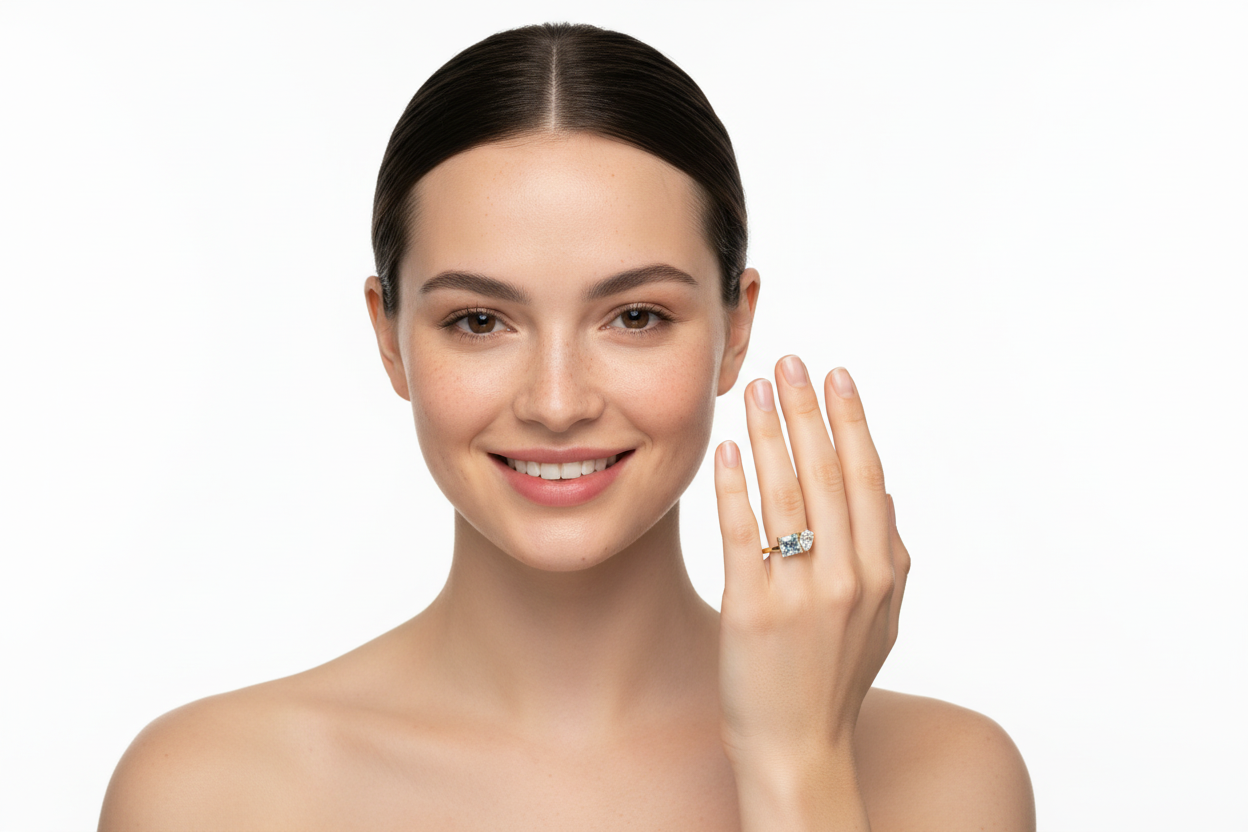 טבעת Hemera משובצת אבן לבנה בחיתוך מרקיז ואבן כחולה בחיתוך פרינסס