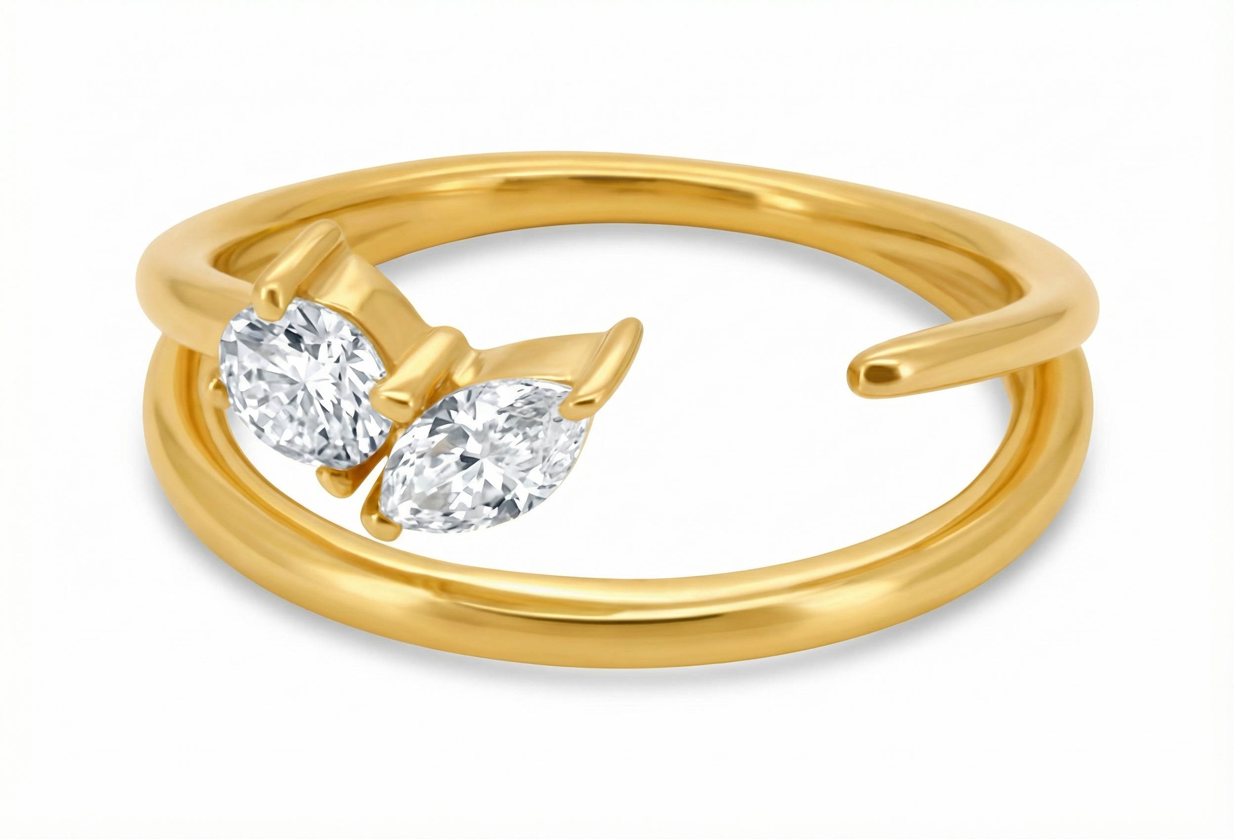 טבעת Helios עדינה משובצת שתי אבנים מרחפות בחיתוך עגול ומרקיז