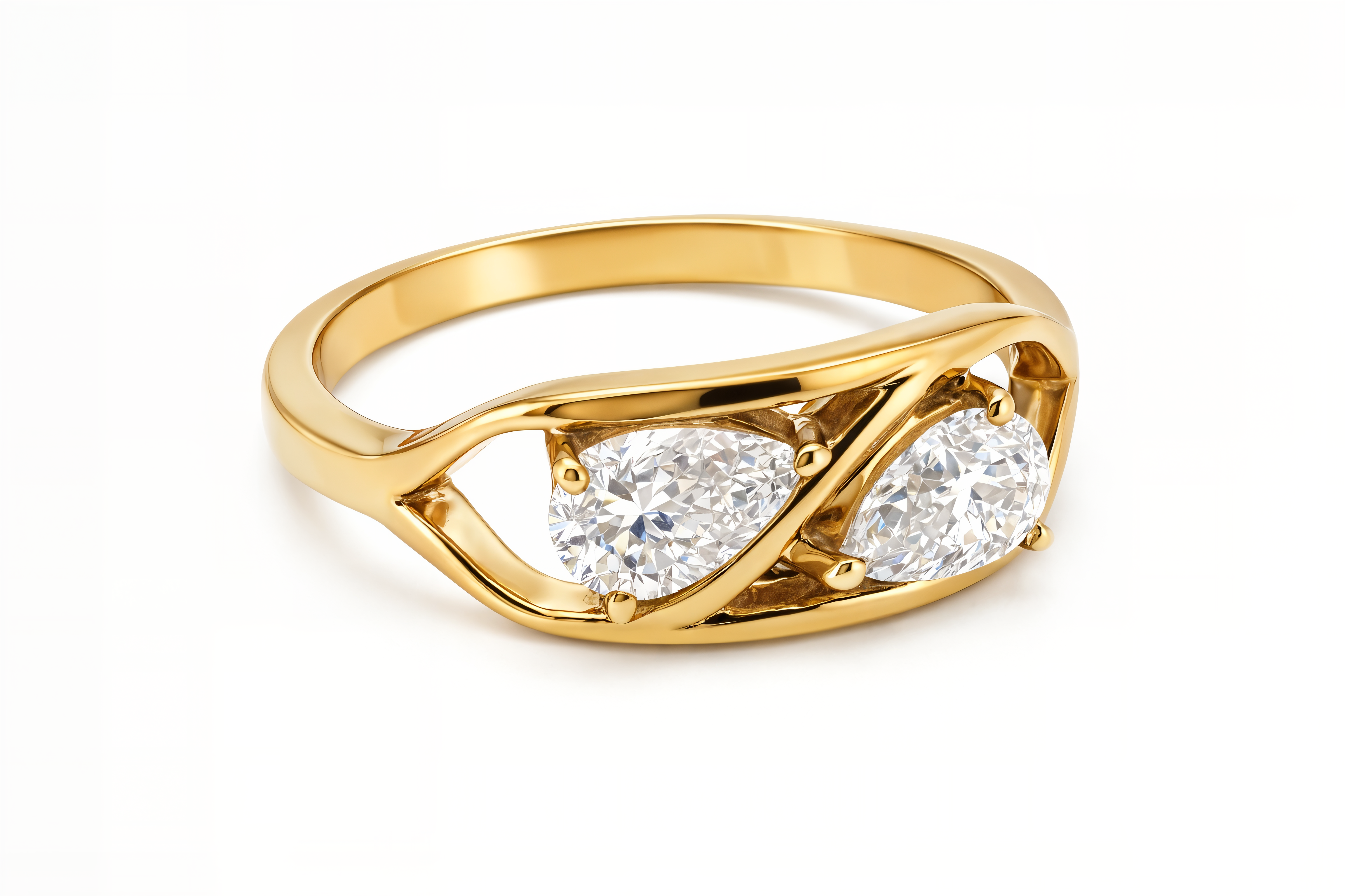 טבעת Dionysus משובצת שתי אבנים בחיתוך טיפה משולבות בהיקף הטבעת